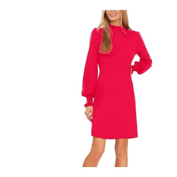 CeCe Long Sleeve Smock Cuff Mock Neck Sweater Dress Womens Size Large Magenta - Picture 5 of 5